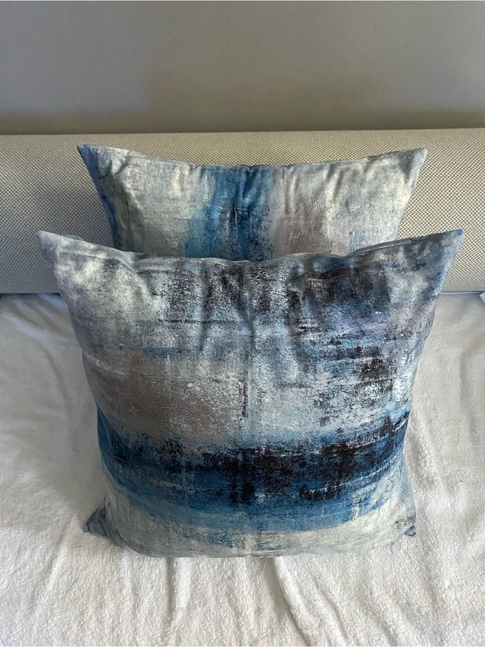 2 Abstract Blue Velvet Accent Pillows - only covers & no inserts